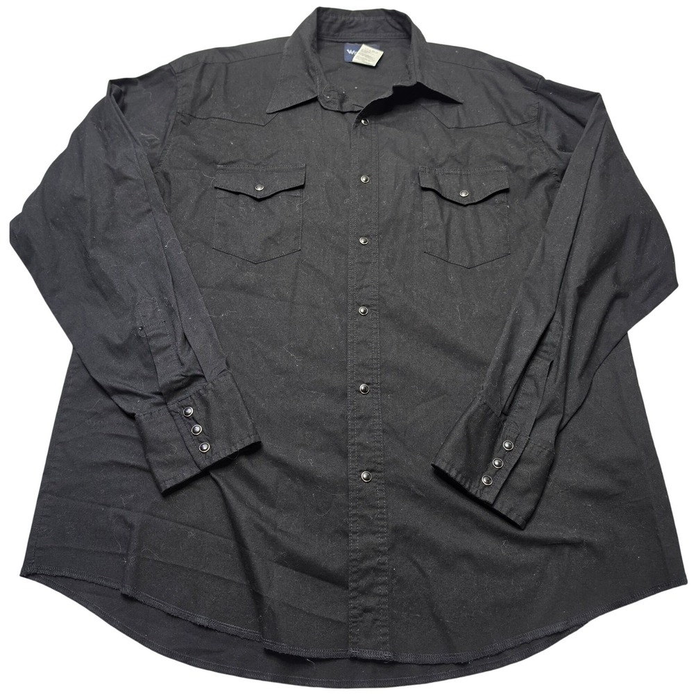 Wrangler Mens Western Snap Shirt Black Long Sleeve Pearl Snap XL 71105BK